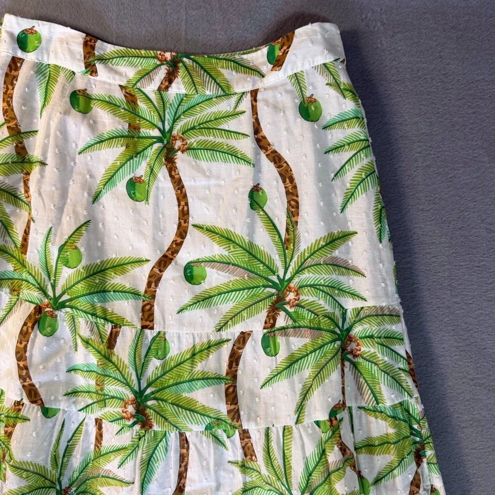 FARM Rio Tropical Palm Tree Print Tiered Maxi Skirt S Boho Summer Flowy Cotton